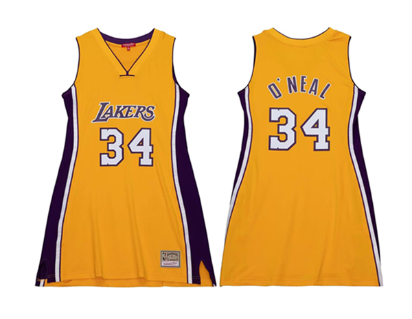 Women's Los Angeles Lakers #34 Shaquille O'Neal 1999 Gold Stitched Basketball Jersey(Run Small)